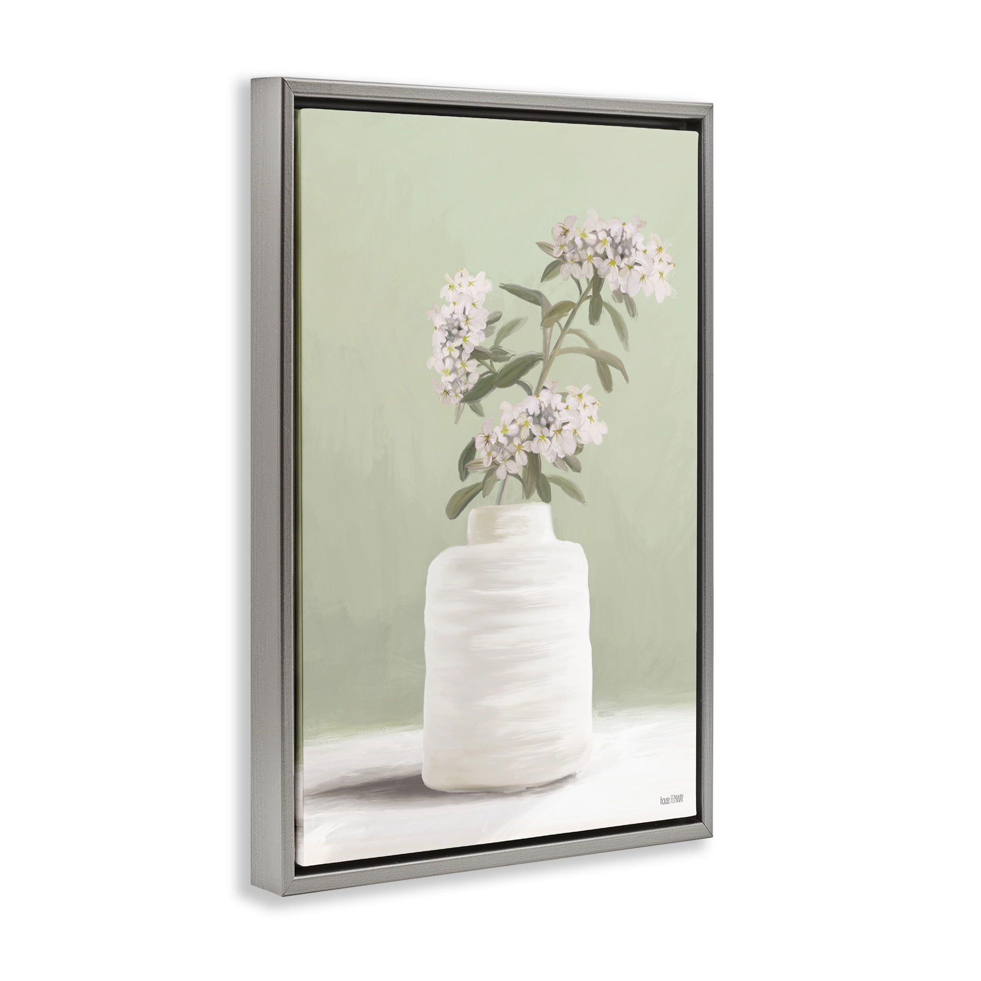Stupell Industries Simple Herb Vase Botanical & Floral Painting Gray Floater Framed Art Print Wall Art, 17 x 25