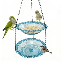 HEYMKGO Bird Bath Hanging Seed Feeder Garden Plate Hanging Tray for Wild Backyard Attracting Birds (Blue-Doulbe Bath)