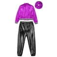 thumbnail image 4 of vastwit Kids Dance Outfit Tracksuit Girls Zip Up Street Jacket Coat and Cargo Pants Shiny Metallic Purple&Black 12, 4 of 7