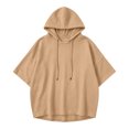 thumbnail image 4 of Xdegoge Womens Short Sleeve Hoodies Casual Loose Fit Lightweight Drawstring Sweatshirts Comfy Basic Tunic Fall Summer Pullover Tops, 4 of 6