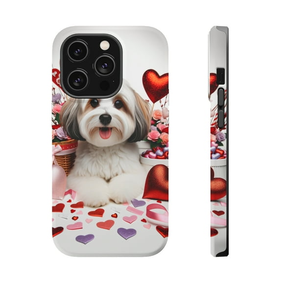 DistinctInk Tough Case for Apple iPhone 14 Pro MAX (6.7" Screen), Compatible with MagSafe Charging - Valentine's Day Havanese