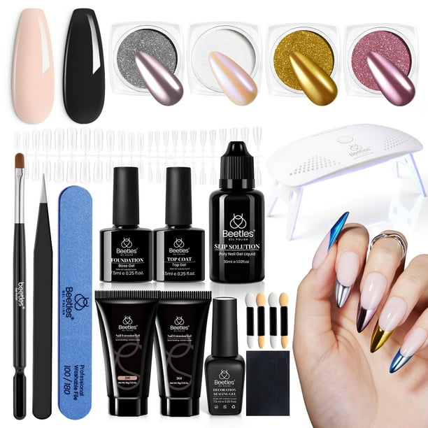 Kit de gel para extensiones de uñas Beetles Poly con lámpara UV y accesorios