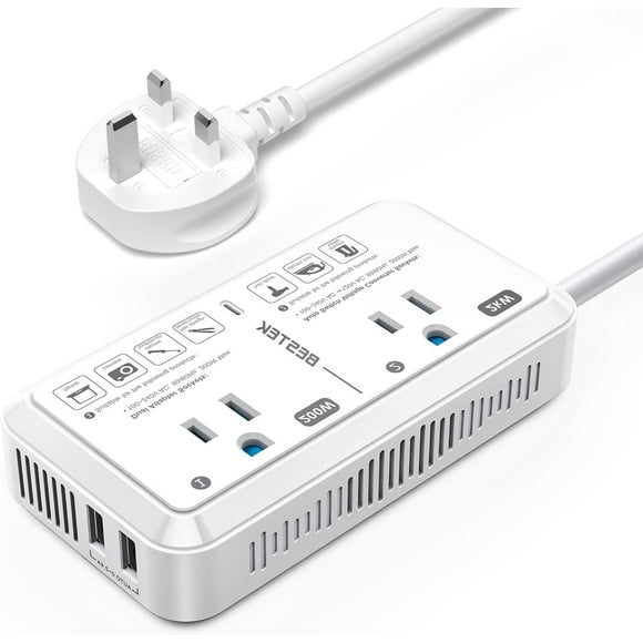 BESTEK US to UK Plug Adapter Voltage Converter 2000W 220V to 110V Converter with 2 USB Ports and Type G Adapter for Hair Dryer/Curling Iron/Phone for UK Ireland Scotland Hong Kong