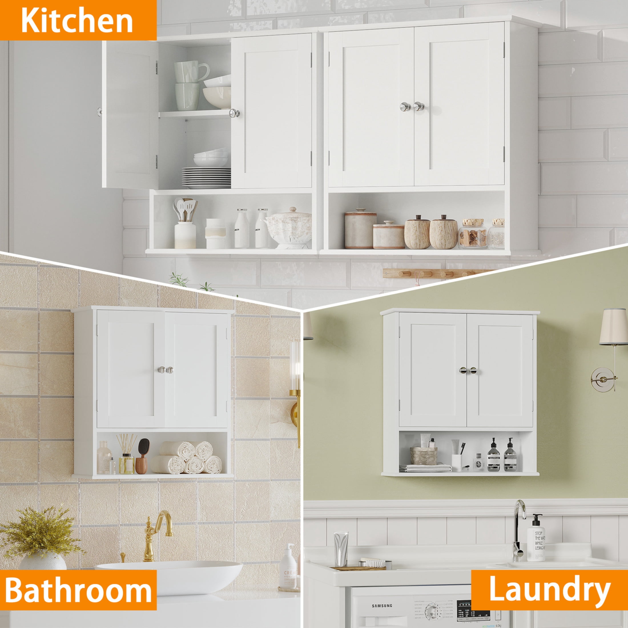 Noble House 26" Bathroom Wall Cabinet with Door, Adjustable Shelves, 3-Tier Wall Mounted Medicine Cabinet, White