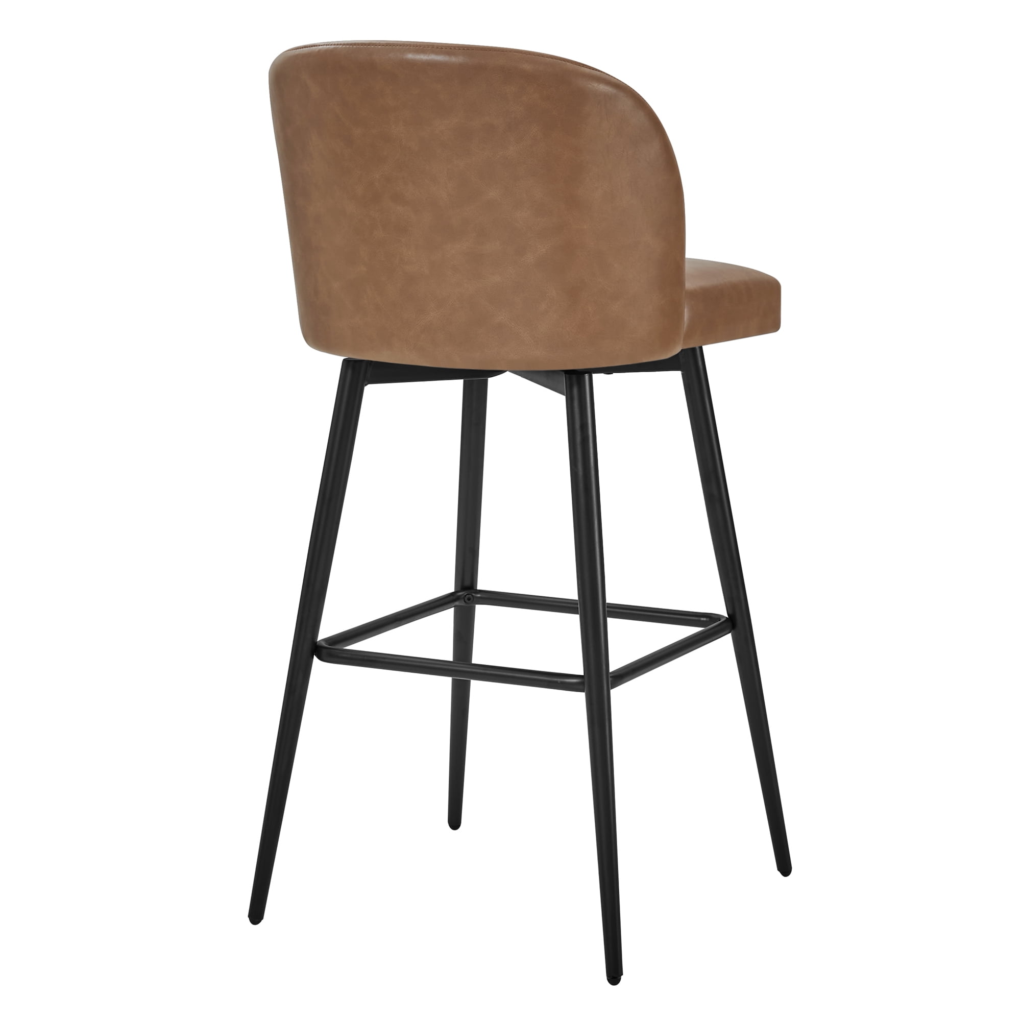 Spruce & Spring Bar Height Swivel Barstool with Metal Legs Set of 2, Saddle Brown, Faux Leather