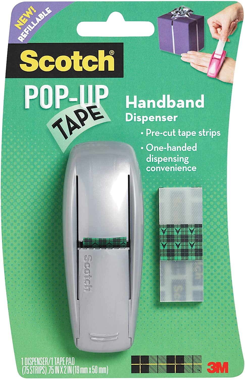 Scotch PopUp Tape Handband Dispenser, 0.75 x 2 Inches, 75 Strips per