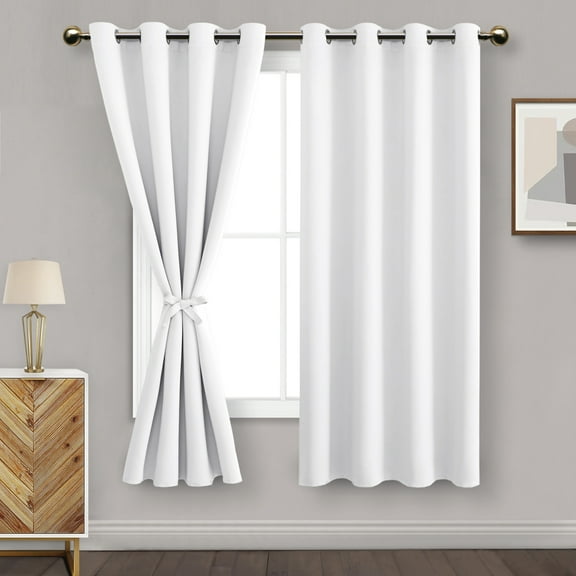DWCN Blackout Curtains for Bedroom with Tiebacks - Room Darkening Privacy Grommet Top Window Curtains for Living Room, 52 x 63 inch Long, Greyish White, Set of 2 Panels