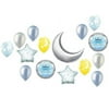 Twinkle Twinkle Little Star Crescent Moon Boy Baby Shower Balloon Bouquet Decorating Kit 15 Piece Mylar and Latex Balloons Set -Plus (1) 66' (66 Foot) Roll of Curling Balloon Ribbon