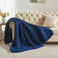 thumbnail image 2 of Carriediosa Chunky Knit Throw Blanket Handmade Soft Throws for Couch Sofa Bed, 50" x 60" Navy Blue, 2 of 7