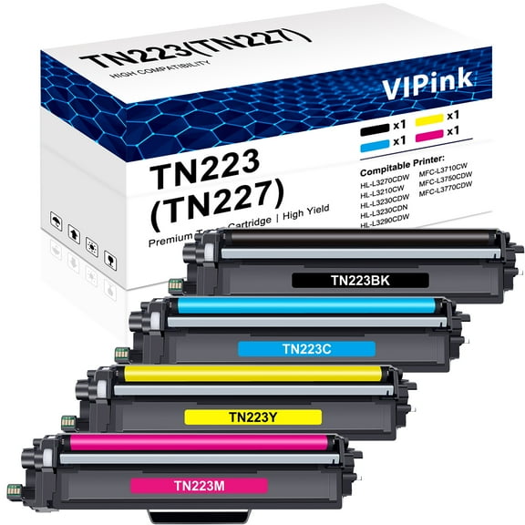 TN223 Toner Cartridge Compatible for Brother TN-223 TN227 TN-227 TN-223BK HL-L3270CDW L3210CW L3230CDW L3290CDW MFC-L3710CW MFC-L3750CDW Printer (Black, Cyan, Yellow Magenta, 4-Pack)