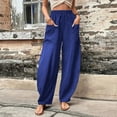 thumbnail image 3 of AILIYIL New Pants Womens Solid Color Casual Pants Trousers Elastic Waist Pockets Wide Leg Trousers (Blue,L), 3 of 6