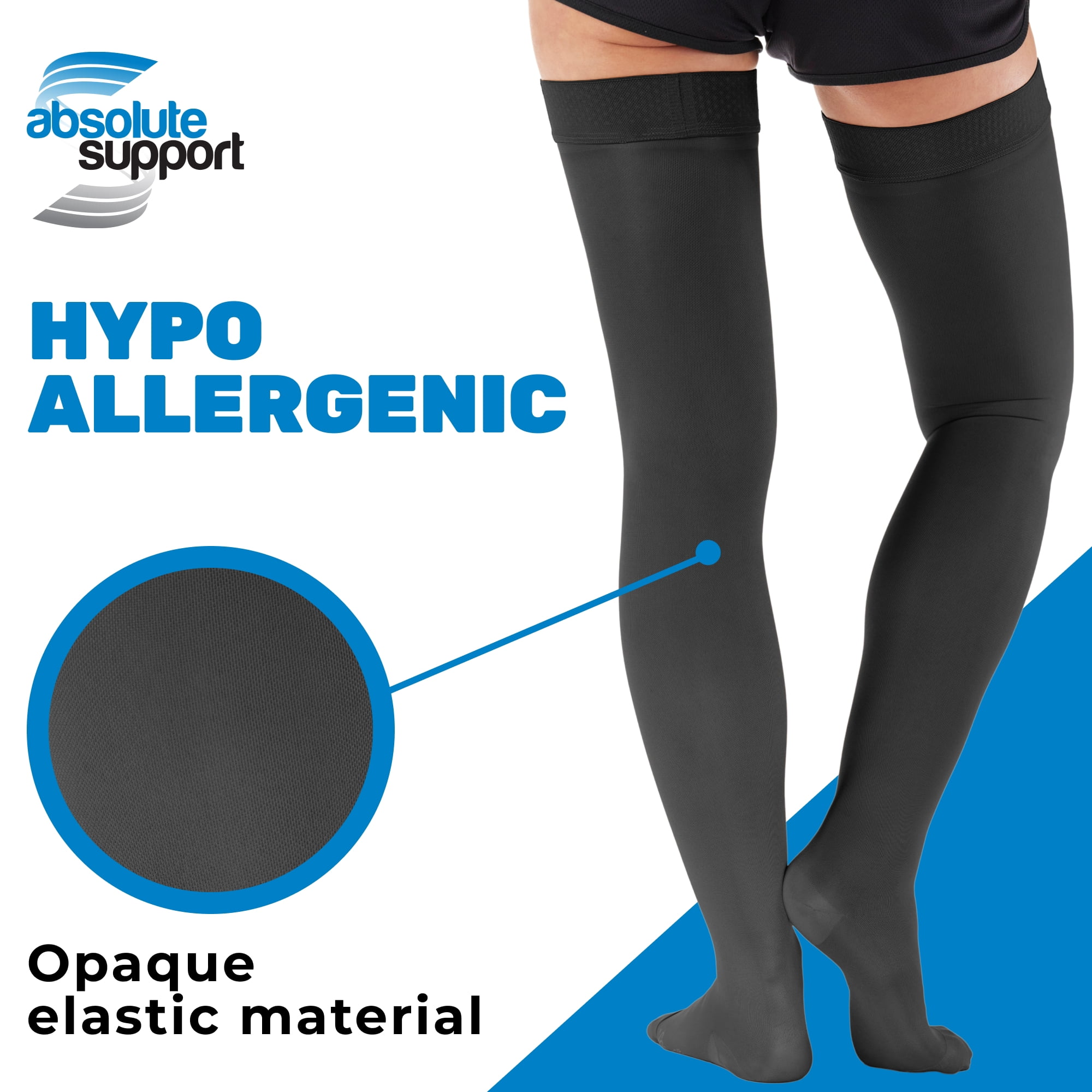Opaque Compression Thigh Highs for Women and Men 20-30mmHg - Black, Medium