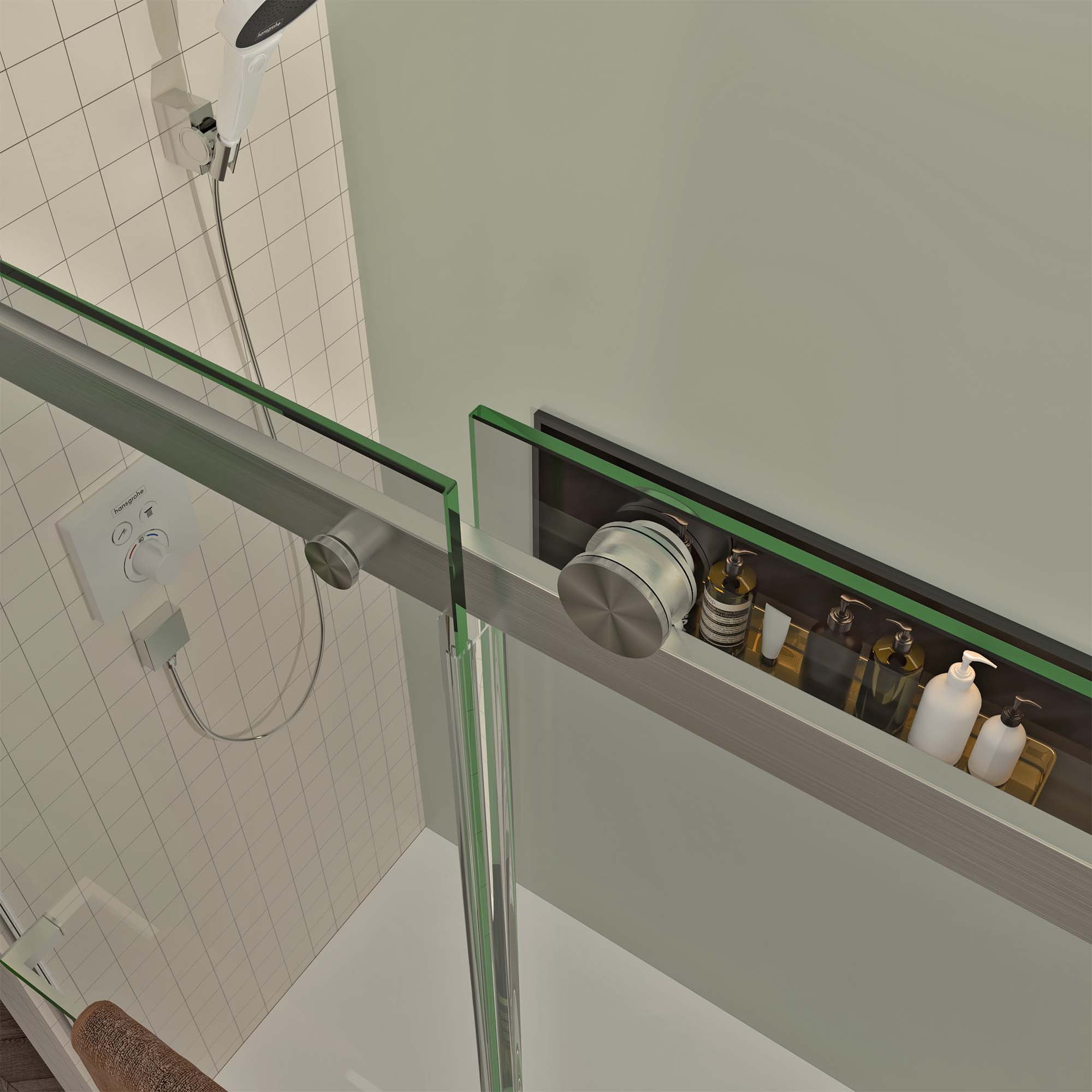 Leumius 56-60"W x 76"H Sliding Shower Door, Frameless Glass Shower Door with Brushed Nickel Hardware, Towel Bar and Handle,Drop Shipping available