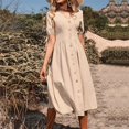 thumbnail image 4 of B91xZ Summer Femmes Robe Tunique Printemps Été Profond V Cou Élégant Noeud Papillon Mini Robe, Beige L, 4 of 4