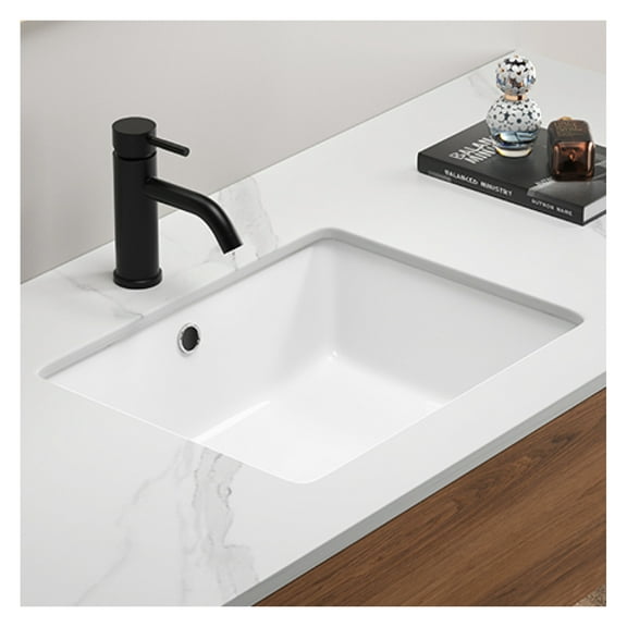 Rectangular Undermount Bathroom Sink, White Ceramic Vessel Sink, Modern Vanity Basin with Overflow, Durable Lavatory for Bathroom Renovation