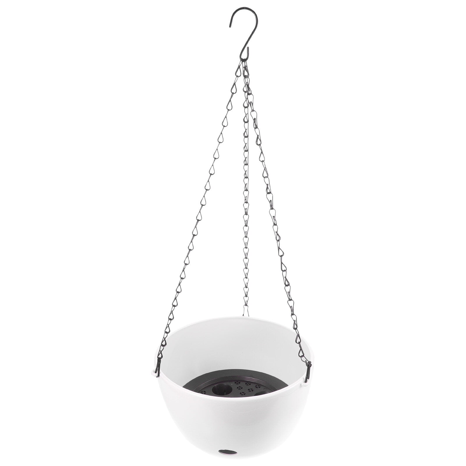 SWETRACE 1Set White PP Iron Hanging Planter Basket for Indoor Plants with Watering Holes 9.4X9.4X5.3in