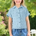 thumbnail image 4 of Gamivast Placed Girls Short Sleeve Button Down Shirts Casual V Neck Casual Shirts Solid Color Tops with Pockets Blue Placed by Me to be Delivered, 4 of 8