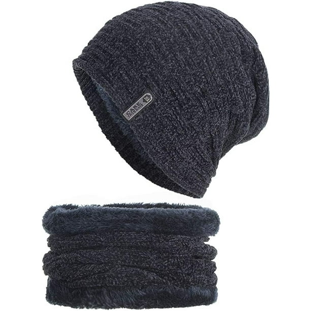 Noir - Bonnet en tricot de couleur unie pour homme, nouvelle marque,  chapeau d'hiver chaud en velours Plus ép