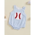 thumbnail image 4 of BemeyourBBs Newborn Baby Boys Girls Summer Clothes Infant Baby Baseball Outfit Bubble Romper Overalls Baseball Embroidery Stripe Sleeveless Bodysuits Jumpsuits Playsuit, 4 of 9