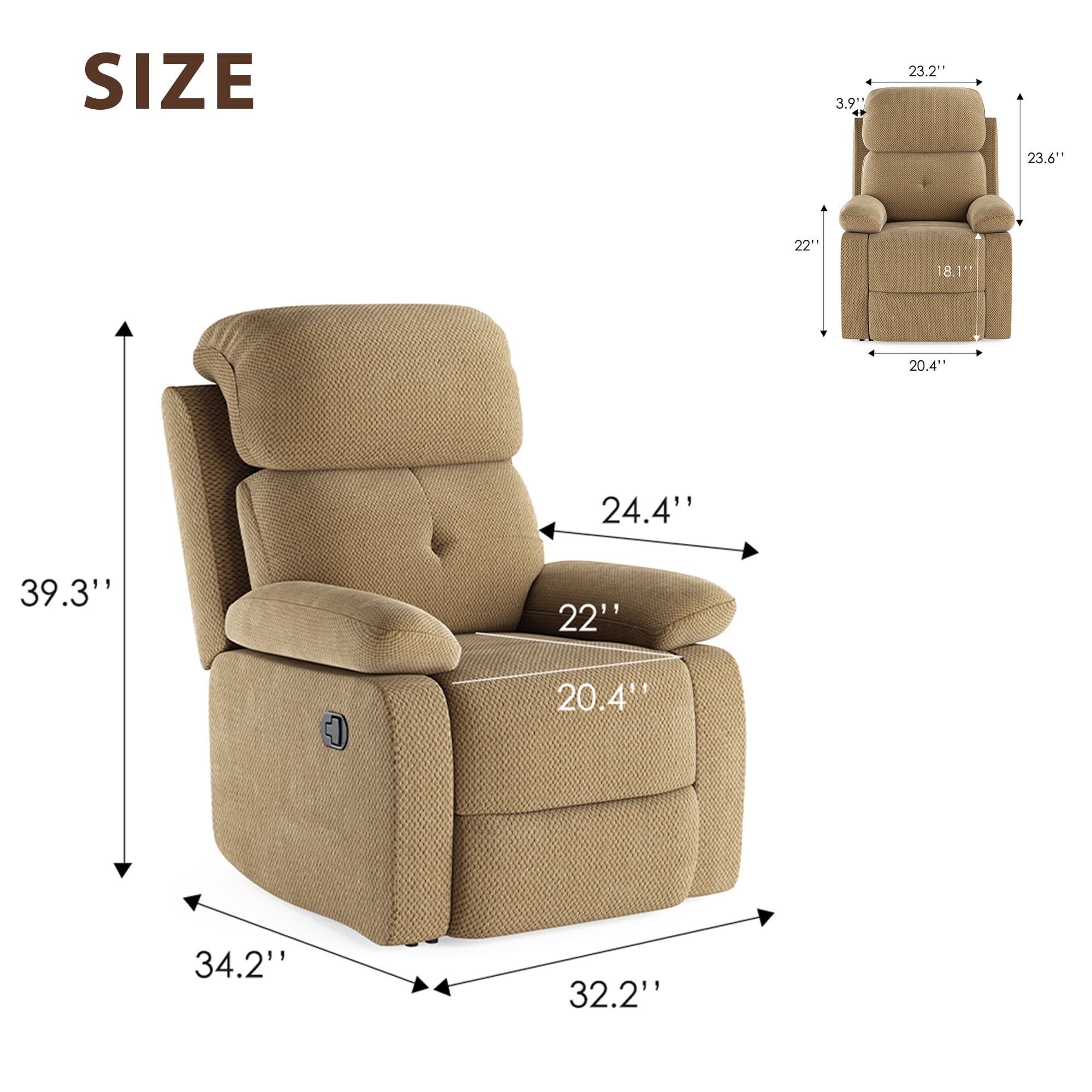 MAYEERTY Camle Small Manual Recliner Sofa for Adults, Velvet, Space-Saving for Living Room
