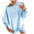 thumbnail image 1 of Chandails en Molleton Décontractés à Manches Longues pour Femmes, Col Rond, Imprimé Rayé, Chandail Sans Capuche, Haut à Manches Longues, Chemise Simple, Col en V Athlétique, Nouveau T-Shirt pour Femmes, 1 of 8