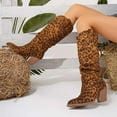 thumbnail image 4 of SACFOF Womens Classic Tall Knee High Block Heel Fashion Boots Animal Print Pointed Toe Chunky Heel Shoes, 4 of 7