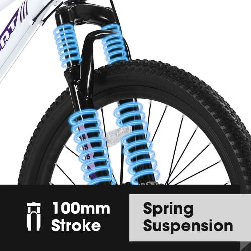 POVANLI  26" Mountain Bike for Teenagers Women, 21 Speeds Mountain Bicycles with Dual Disc Brakes and 100mm Front Suspension, White(Gift)