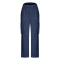 thumbnail image 3 of Navy Cargo Pants Womens Fashion Solid Color Loose Straight Leg With Pockets Casual Pants Yoga Pants Fall Outfits Yoga Pants With Pockets for Women Size L, 3 of 5