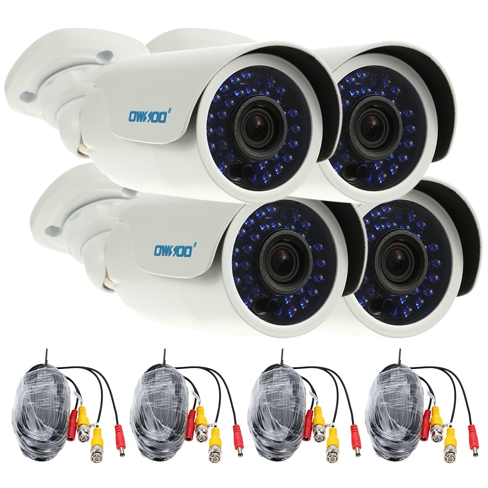 OWSOO 4pcs 720P AHD Night Vision Waterproof CCTV Camera 4*60ft Video Cable Kit 