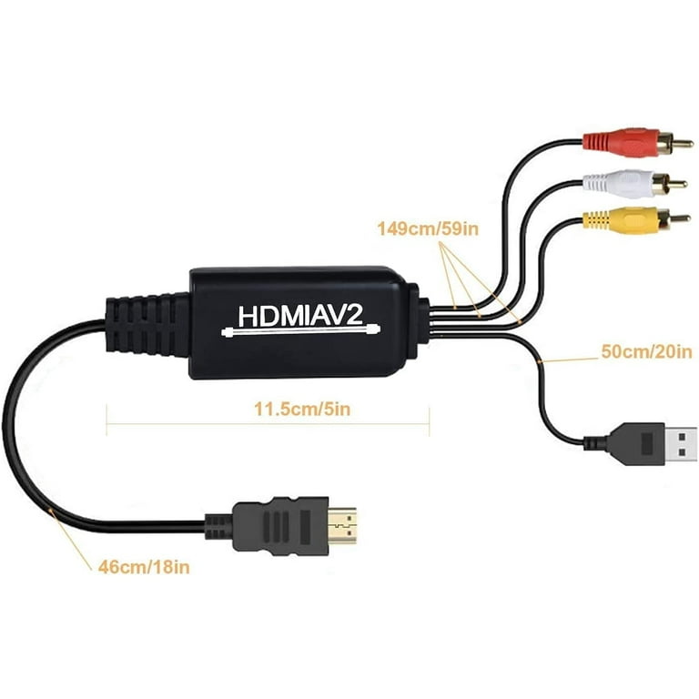 Two Port HDMI to RCA Converter, 2 Port HDMI to AV, Dual Port Composite CVBS  for HDMI Devices to Display on Old TVs, HDMI RCA Adapter 
