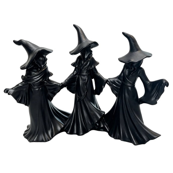 XIA0LE The Three Witches Halloween Figurine 7.9X 5.4in Black Resin Witch Statue Ornament, Spooky Witches Halloween Tabletop Decoration For Home Office And Holiday Decoration