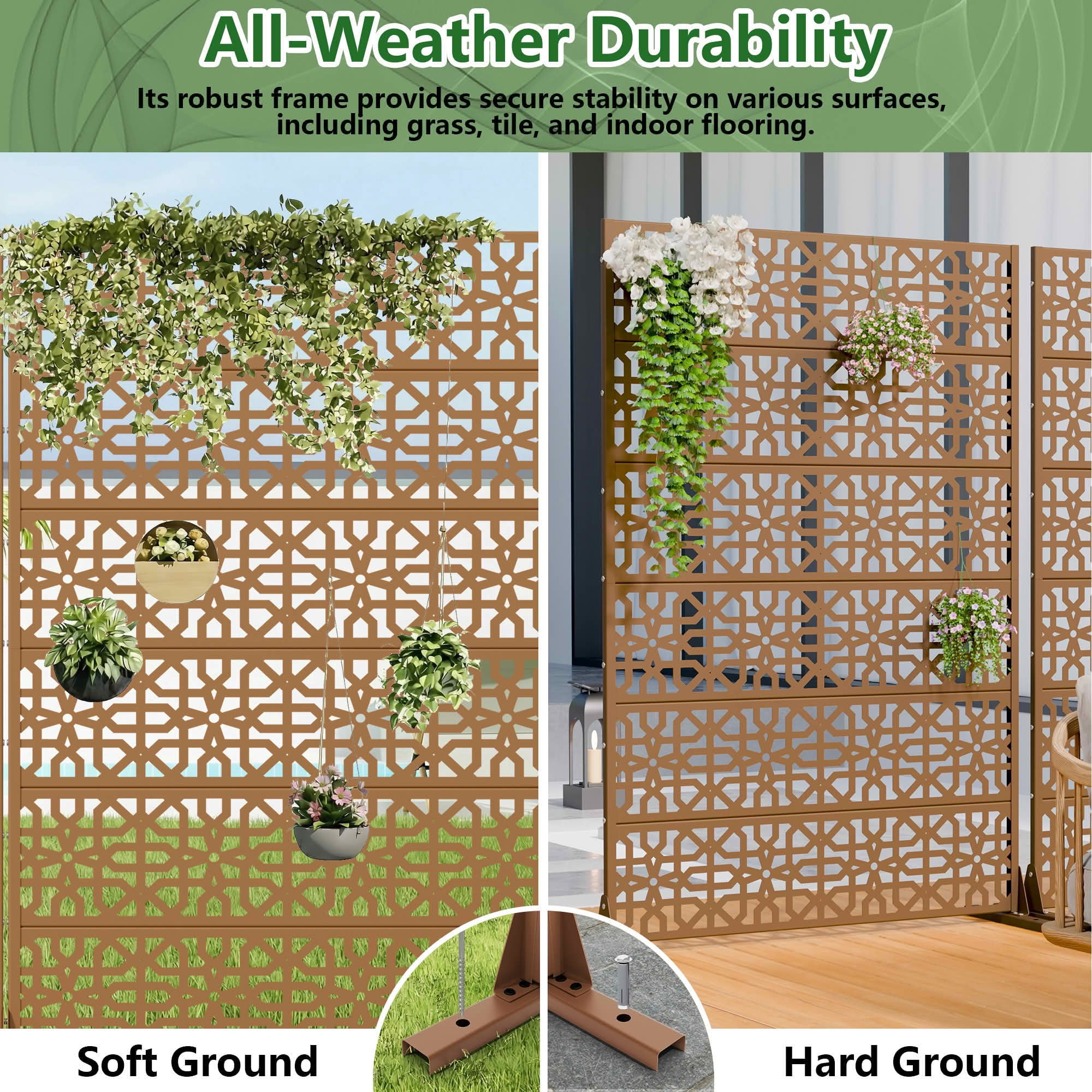 MAYEERTY 72x47x16 Inch Brown Perilla Rectangular Galvanized Steel Privacy Screen, 6 Piece Double Sided Set for Outdoor Garden