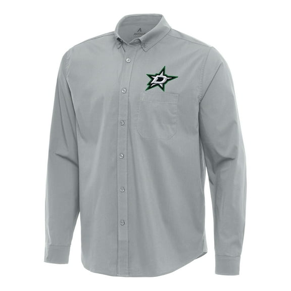 Men's Antigua Gray Dallas Stars Flight Woven Tri-Blend Long Sleeve Button-Down Shirt