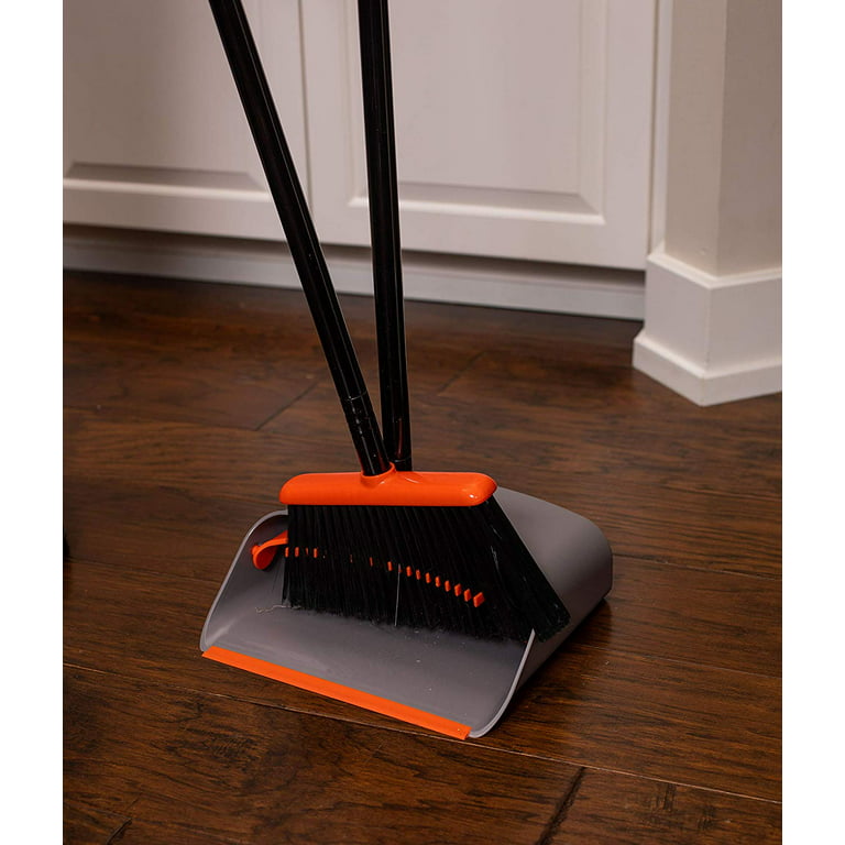 Lobby Broom with Dustpan, Black/Orange
