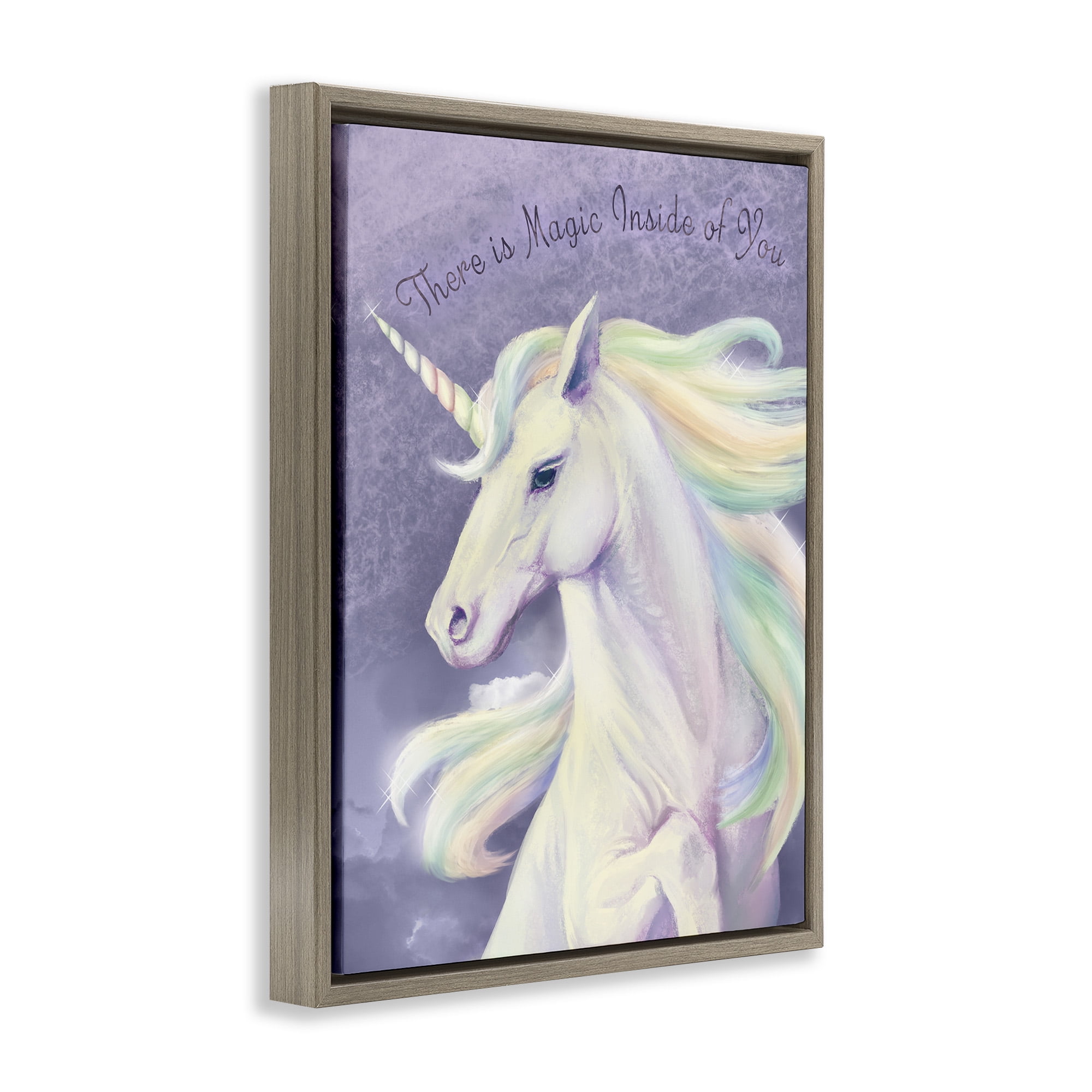 Stupell Industries Magic Inside Of You Inspirational Unicorn Inspirational Painting Brown Floater Framed Canvas Art Print Wall Art, 25 x 31