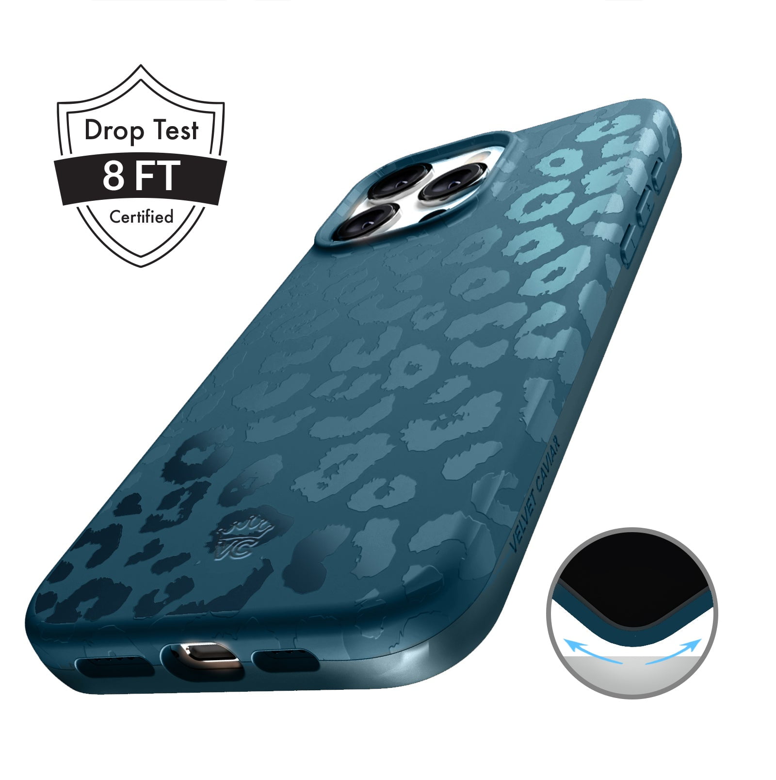 VELVET CAVIAR for iPhone 13 Pro Case Compatible with MagSafe - Cute Protective Phone Cases for Women - Metallic Navy Blue Leopard Cheetah Print