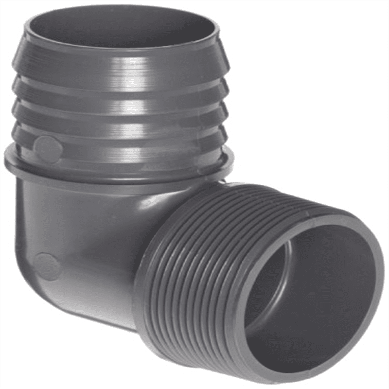 3/4 Barbed x NPT Male Schedule 40 Spears 1413 Series PVC Tube Fitting 90 Degree Elbow Gray 3/4 Barbed x NPT Male Schedule 40 Spears 1413 Series PVC Tube Fitting 90 Degree Elbow Gray