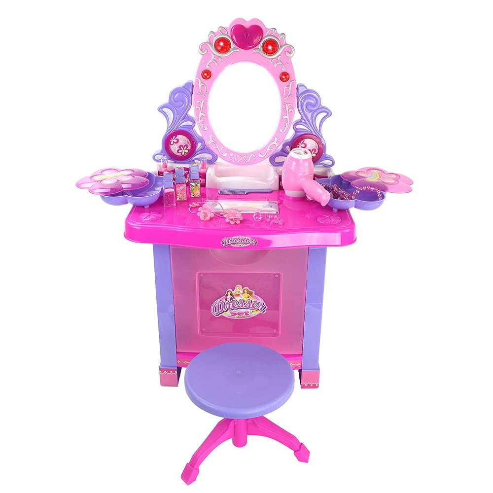 Battery Operated Princess Vanity Mirror Dresser Playset w/ Lights