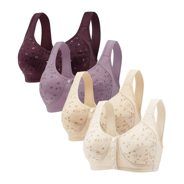 Diufon 4 Pack Wide Strap Bra for Women Everyday Front Closure Wireless Full Coverage Bras Push Up Seamless Bra
