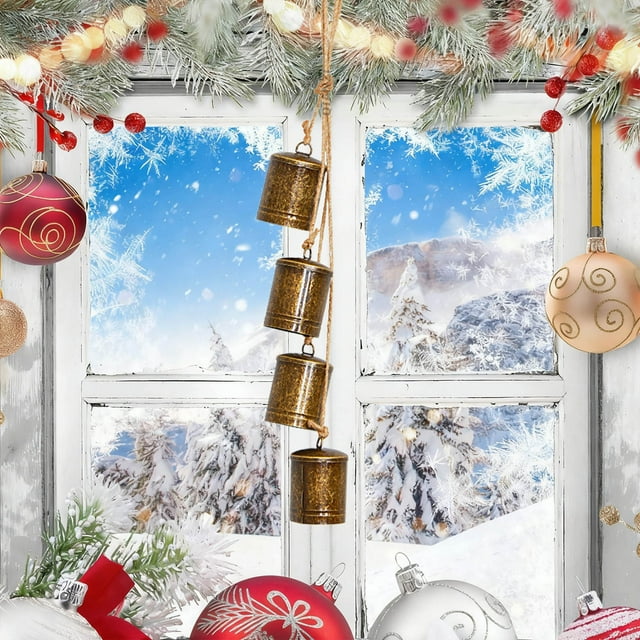 RKSTN Christmas Bell Pendant Hemp Rope Bell Metal Retro Horn Bell Hemp Rope Tin Bucket Bell String 1 B
