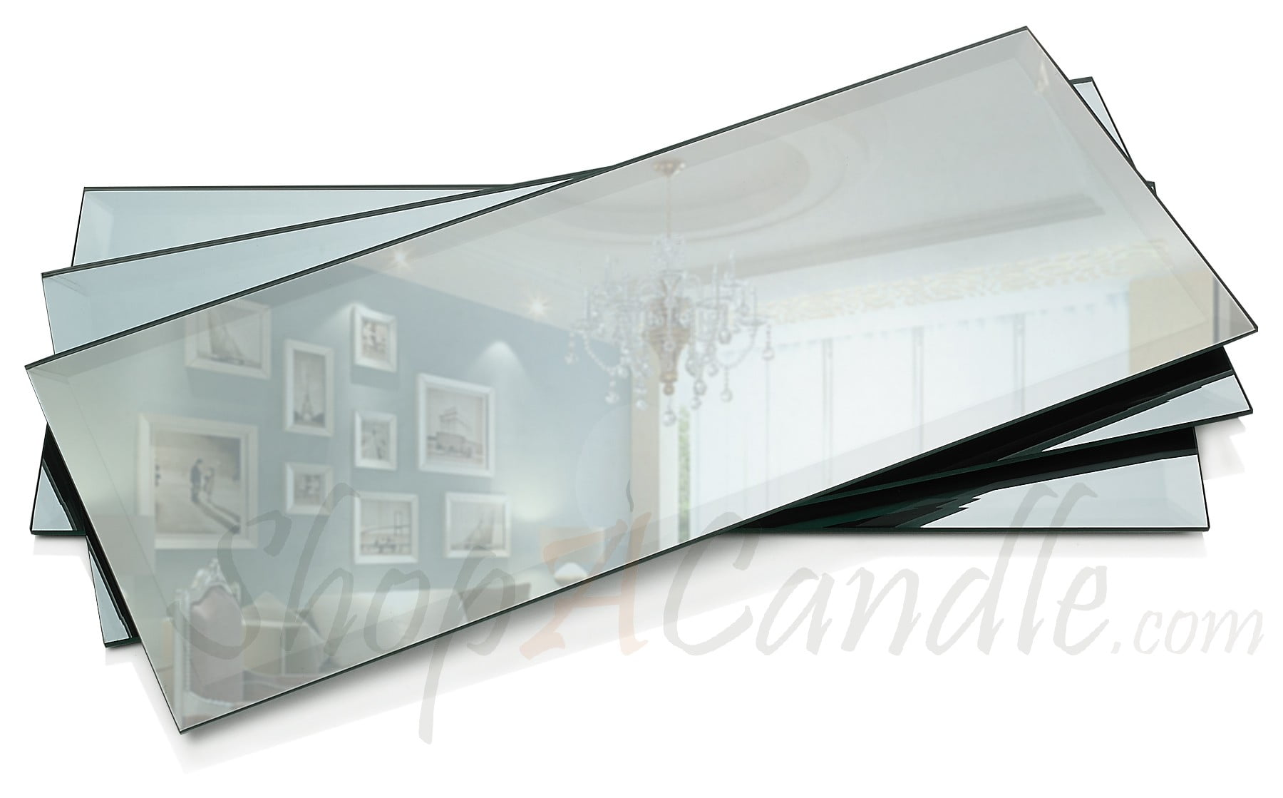 5 X 12 Inch Rectangle Mirror Candle Plate 3 Mm Thick With Beveled Edge Set Of