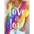 thumbnail image 3 of Xuanfei Women Round Neck Tie-Dye Rainbow Print Short Sleeve Cold Shoulder T-Shirt, 3 of 3