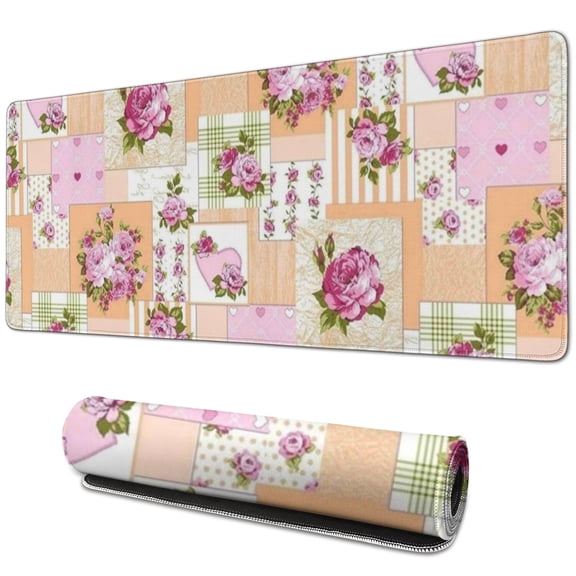 Long Mouse Pads for Desk,Pioneer Flower Floral Print Pattern Desk Mats on Top Of Desks, Desk Mouse Pad Extra Large with 3mm Non-Slip Base and Stitched Edge for Gaming,Office,Work,Home 31.5"x11.8"
