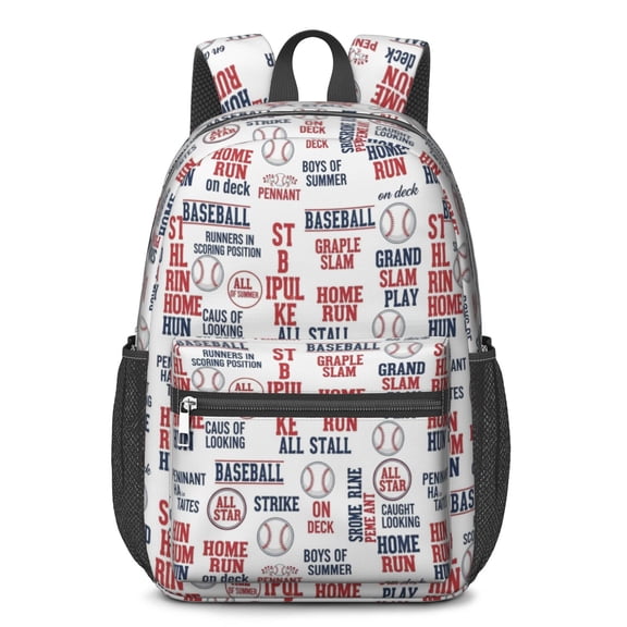 Baseballs and Game Terms White 17" School Backpacks for Teens,Waterproof Oxford Fabric,S-Shape Padded Straps for School,Travel,Hiking,Camping