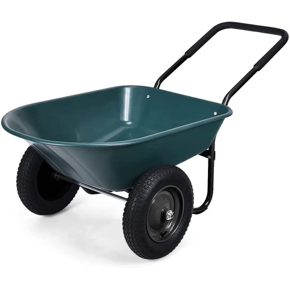 2-Wheeled Garden Wheelbarrow, Heavy Duty Garden Cart, Easy Loading and Dumping Utility Wagon for Outdoor Lawn Yard Farm Ranch, Green