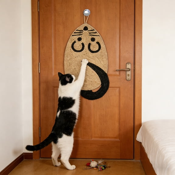 Mouse-Shaped Sisal Cats Scratcher Pad Hanging and Floor Scratching Mat for Feline Playful Toy Natural Sisal Furniture Protector and Wall Mounted Scratcher for Indoor