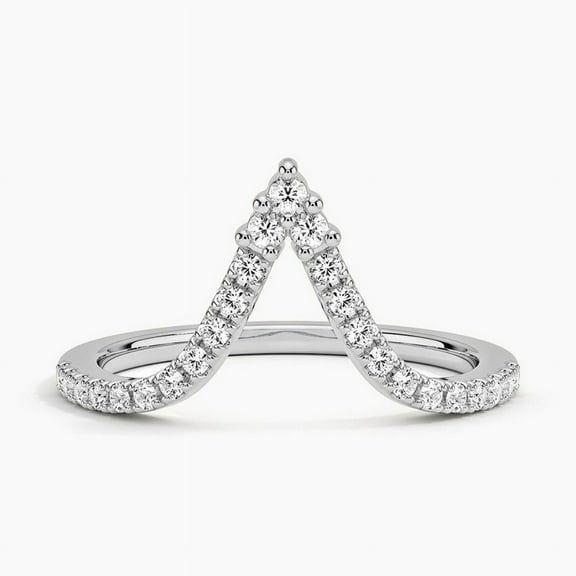 Ember Jewelry 14k White Gold Plated 2.37 Ct Round Cut Moissanite Ring - Beautiful Wedding Moissanite Band for Her - Versatile Casual Office Wear Band - Unique V Shape Anniversary Band for Gifts