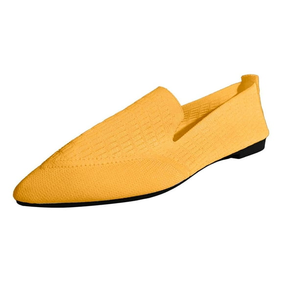 uvwlwu Women's Casual On Shoes Breathable Mesh Pointed Toe Flat Comfortable Loafers For Daily Walking Lightweight Soft Sole(Yellow,9)