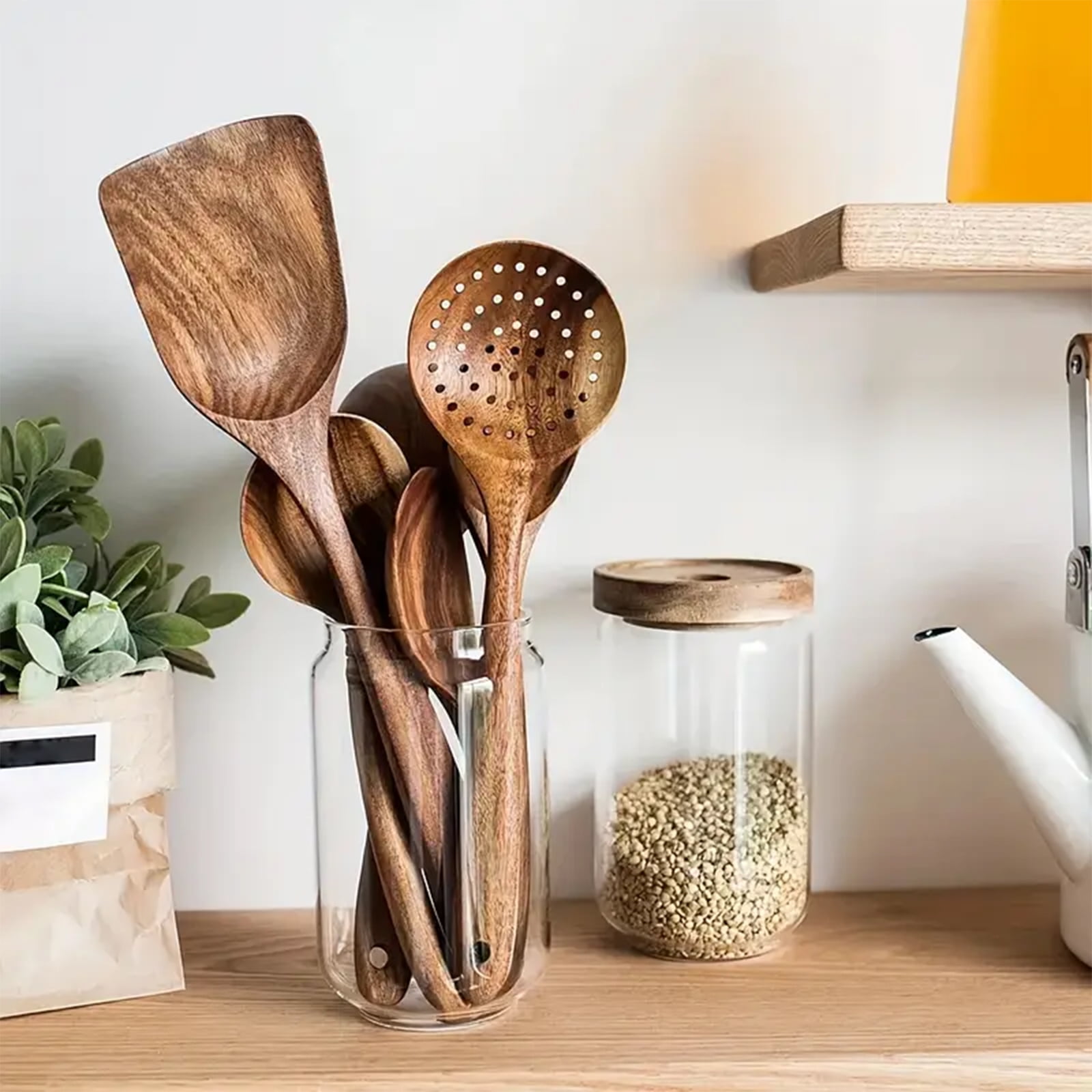 Wood Kitchen Utensils Set - 5 Pcs Natural Acacia Wood
