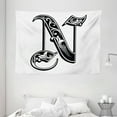 thumbnail image 1 of Letter N Tapestry, Gothic Victorian Style Typography Classic Capital Character N with Floral Swirls, Wall Hanging for Bedroom Living Room Dorm Decor, 80W X 60L Inches, Black White, by Ambesonne, 1 of 2
